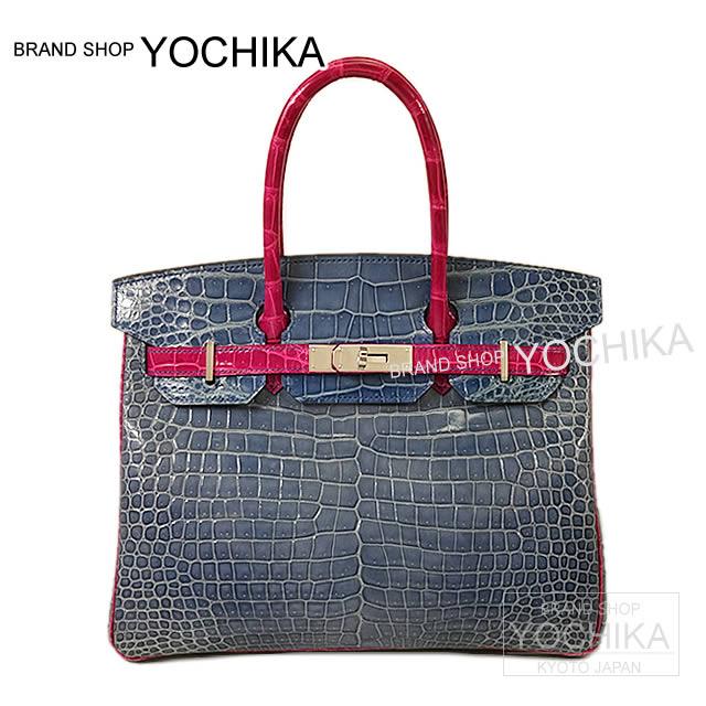 [Pre-loved]HERMES handbag Birkin30 Personal Oｒder Blue Brighton/Rose Scheherazade Crocodile Porosus SHW[Near mint][Authentic]